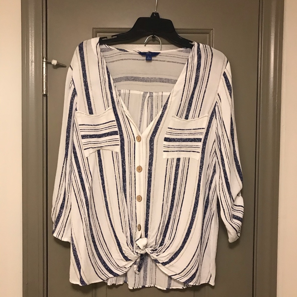 V-Neck Striped Blouse